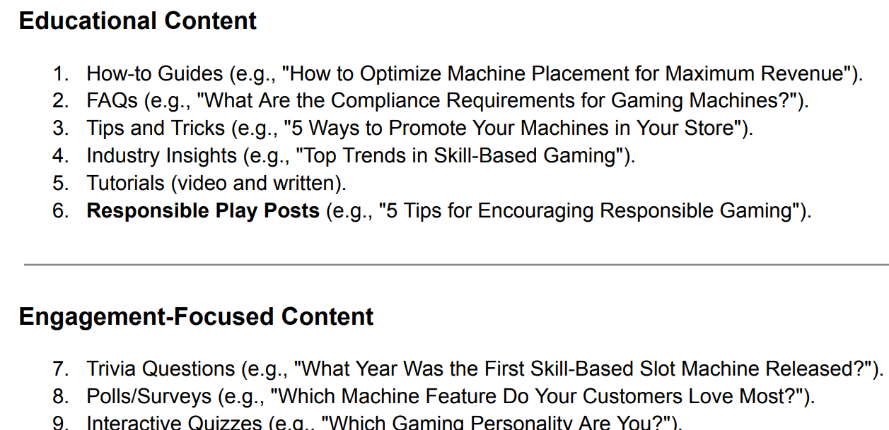ARC Gaming comprehensive list of content types